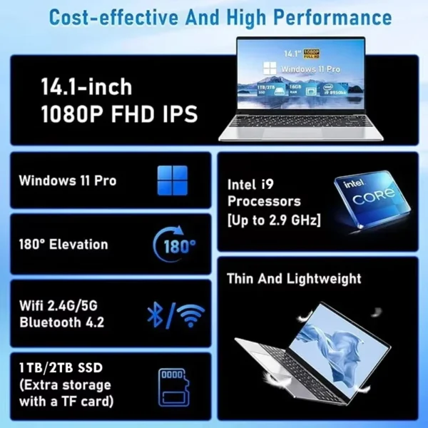 Windows 11 14.1 Inch i9 Gaming Laptop Computer PC - Image 2