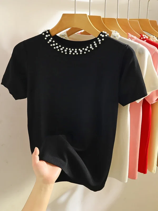 Knitted T-shirt Women Top Solid Tank - Image 5