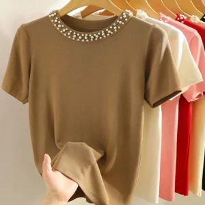 Knitted T-shirt Women Top Solid Tank