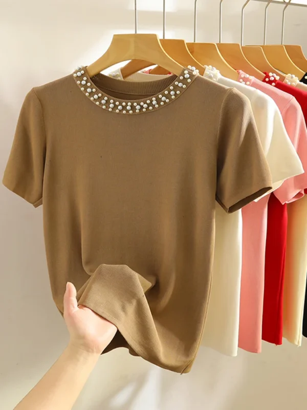 Knitted T-shirt Women Top Solid Tank