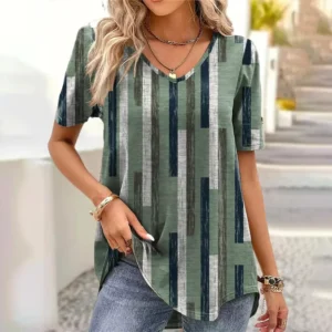 Graphic T-shirt Women Fashion V-Neck Short Sleeve