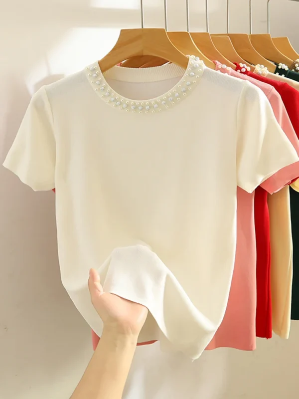 Knitted T-shirt Women Top Solid Tank - Image 3