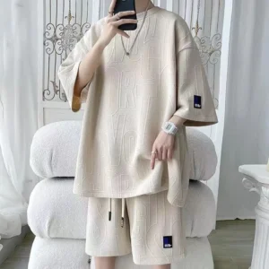 T-shirt + Shorts Suit Men's Tracksuit Solid color tracksuit loose suit