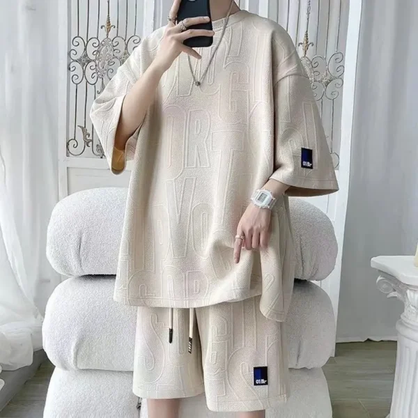 T-shirt + Shorts Suit Men's Tracksuit Solid color tracksuit loose suit