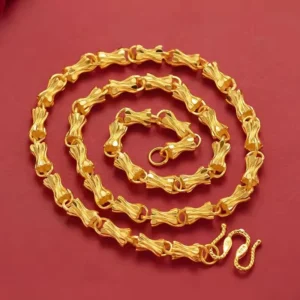 24K real gold men's bamboo necklace, style luxury gold necklace