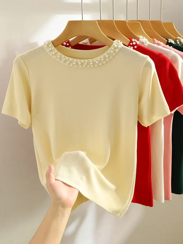 Knitted T-shirt Women Top Solid Tank - Image 2