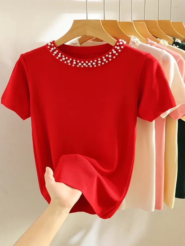 Knitted T-shirt Women Top Solid Tank - Image 6