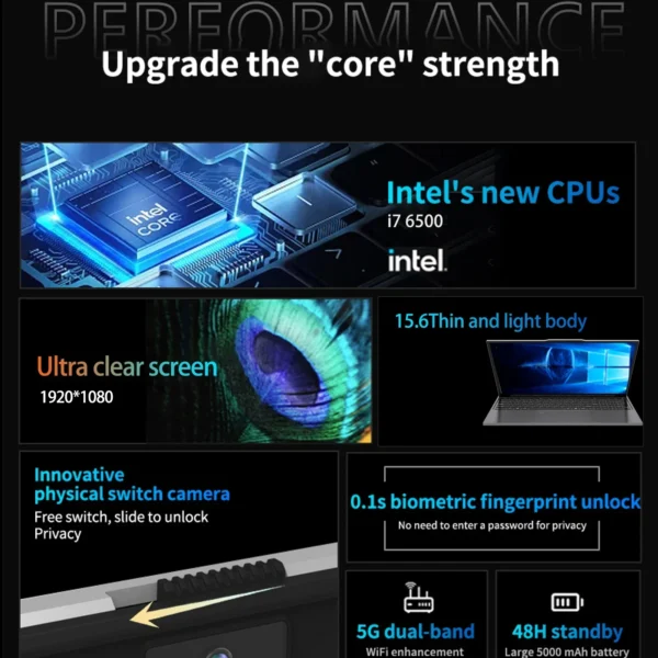 15.6"Laptop Intel Celeron i7-6500  Windows11 1920*1080 Resolution laptop - Image 3