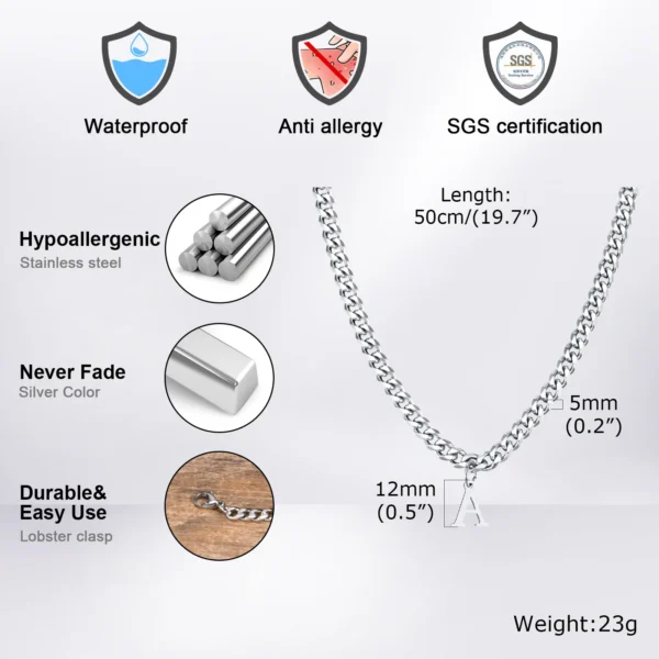 Necklace for Men Women, Waterproof Stainless Steel - Image 5