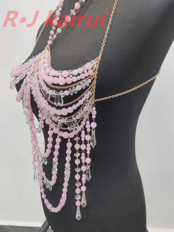 Fashion Handmade Women Pastel Pink Beads Neck Chains Jewelry Accessories - Image 2