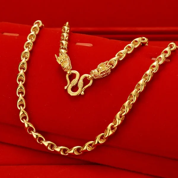men's necklace domineering double head 24k gold