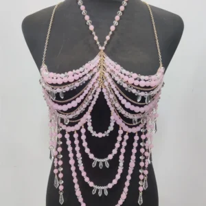 Fashion Handmade Women Pastel Pink Beads Neck Chains Jewelry Accessories