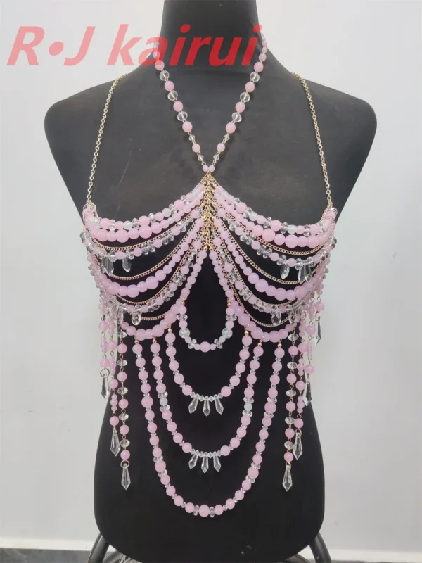 Fashion Handmade Women Pastel Pink Beads Neck Chains Jewelry Accessories
