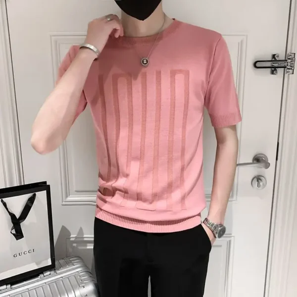 Short Sleeve Round Neck Screw Thread Summer Sweater